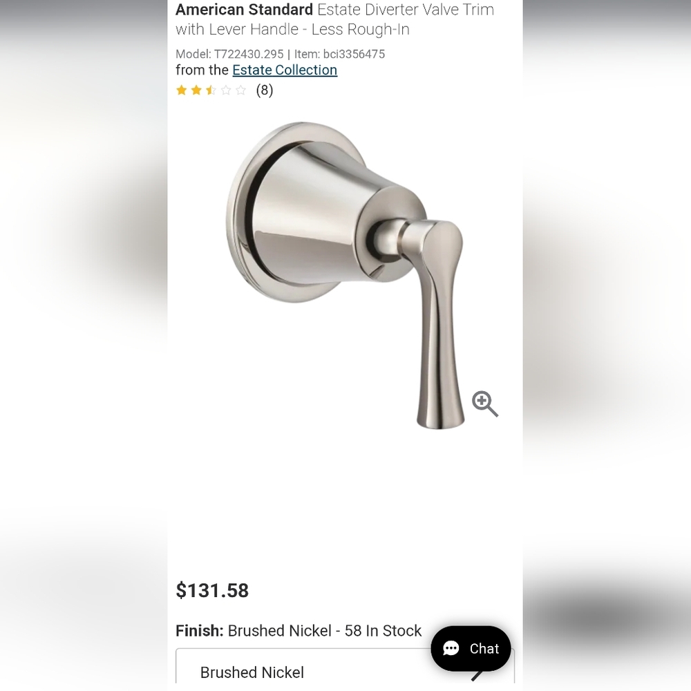 New American Standard Estate Diverter Valve Trim with Lever Handle